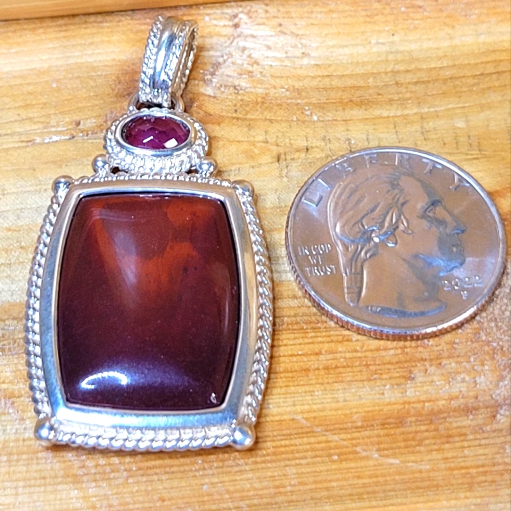 Signed Whitney Kelly Handmade Artisan Sterling Silver Red Jasper Pendant